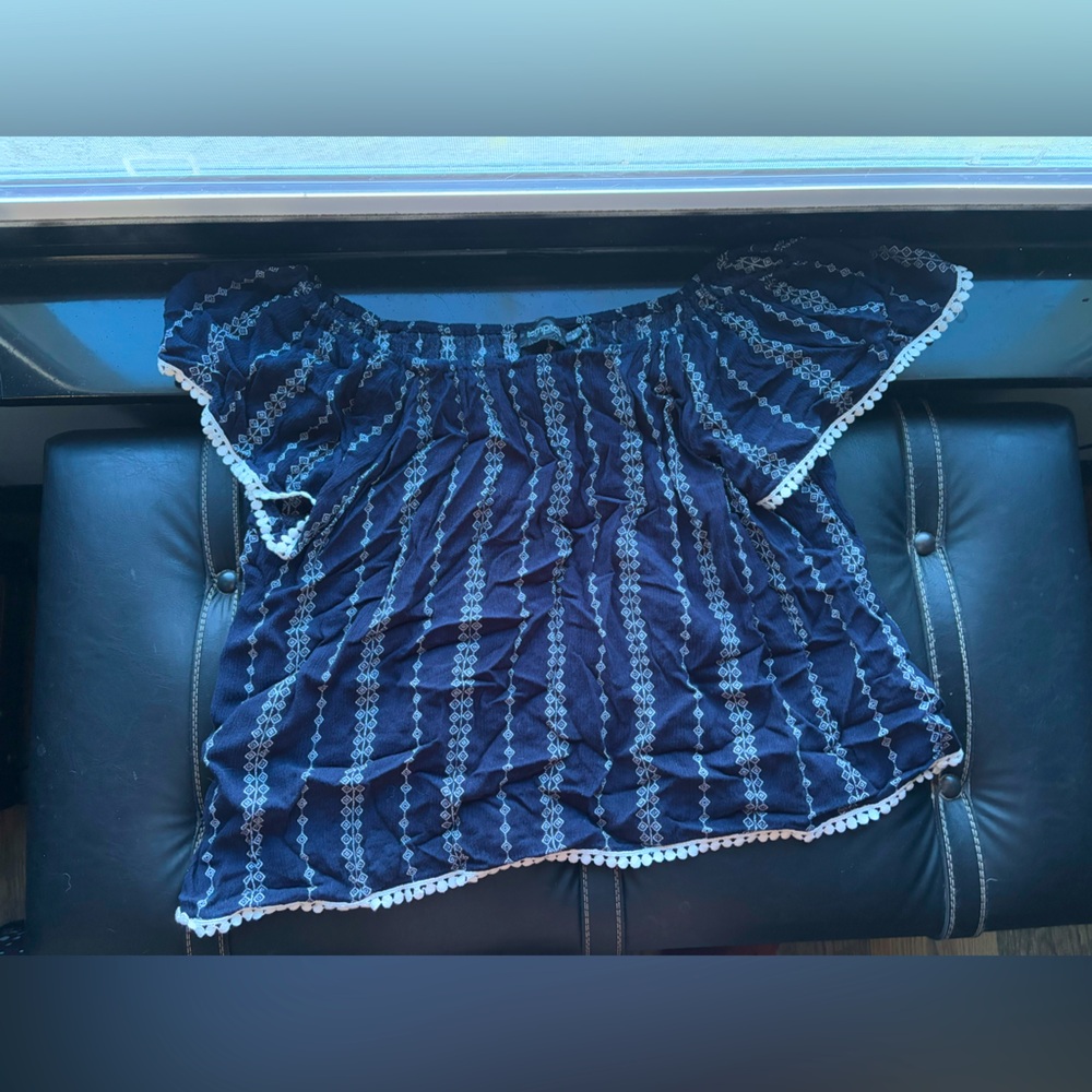 Tempted brand off the shoulder dark blue top